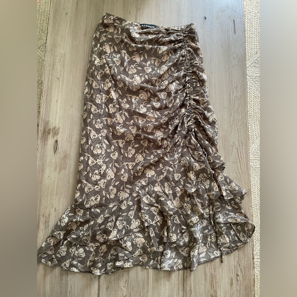 En Saison Brown Floral Midi Skirt